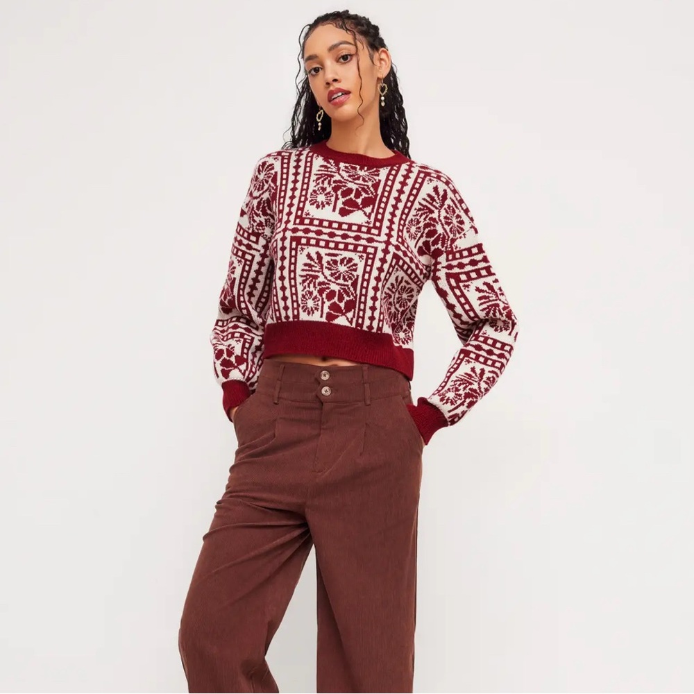 Cider Red and White Patterned Sweater